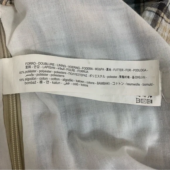 Zara Women's M Blue Cream Plaid Ruched Chic Cottagecore 3/4 Sleeve Blouse - Picture 9 of 10